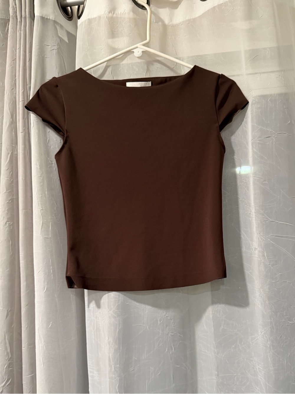 Zara Brown Cap-Sleeve Stretch Tee